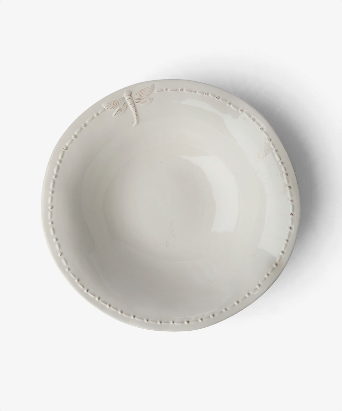 Dragonfly Stoneware White Salad Bowl Small