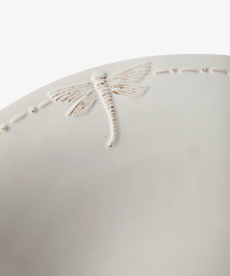 Dragonfly Stoneware White Salad Bowl Small