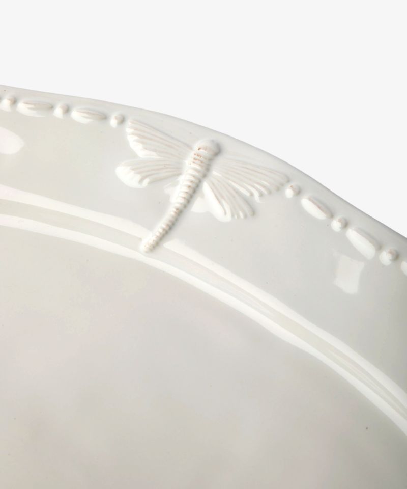 Dragonfly Stoneware White Oval Platter Large