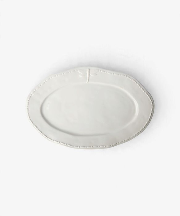 Dragonfly Stoneware White Oval Platter Small