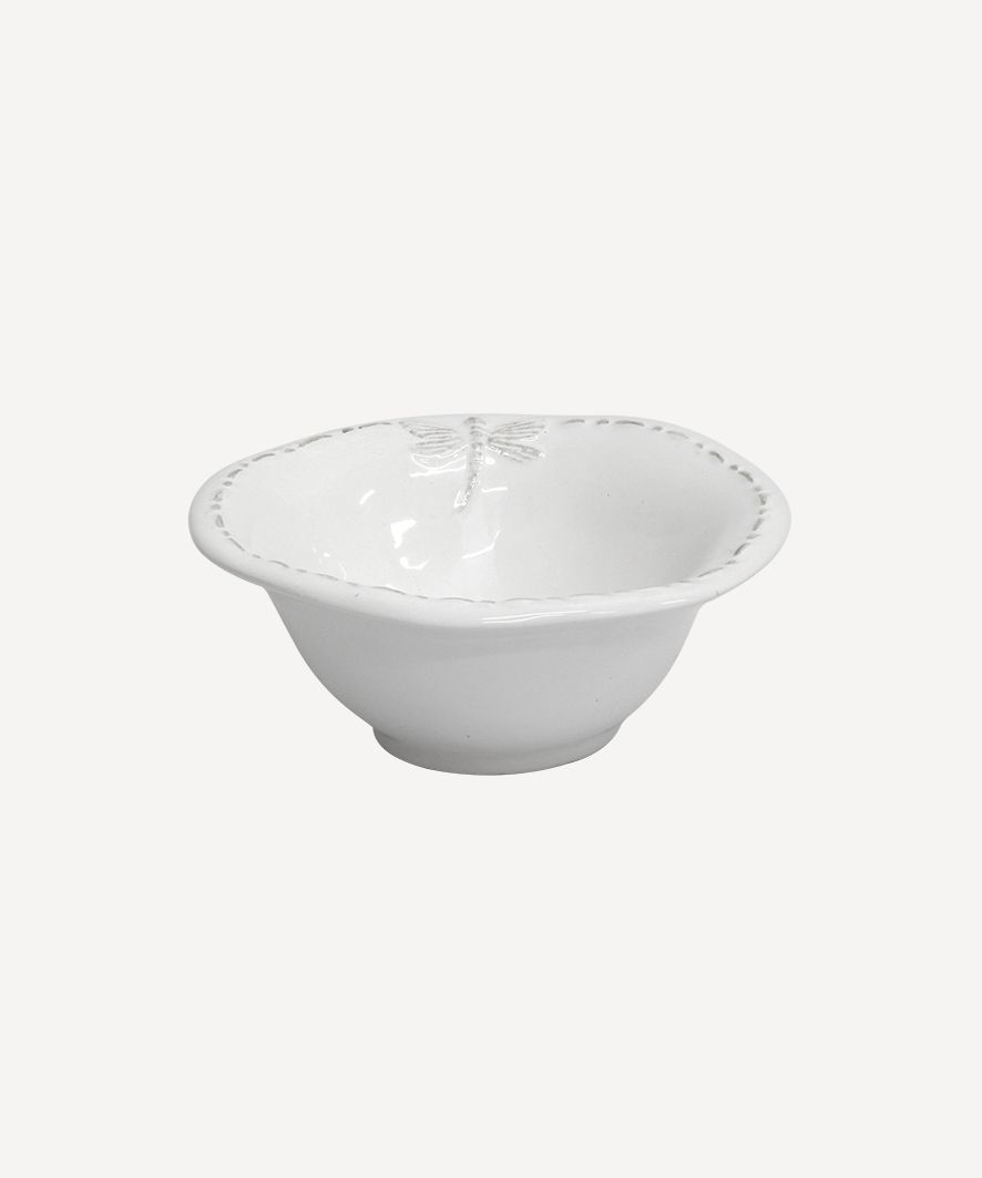 Dragonfly Stoneware White Salt Bowl