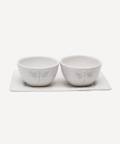 Dragonfly Stoneware White Condiment Set (3PC)