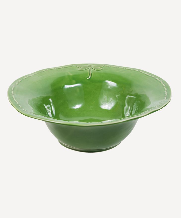 Dragonfly Stoneware Green Salad Bowl Large