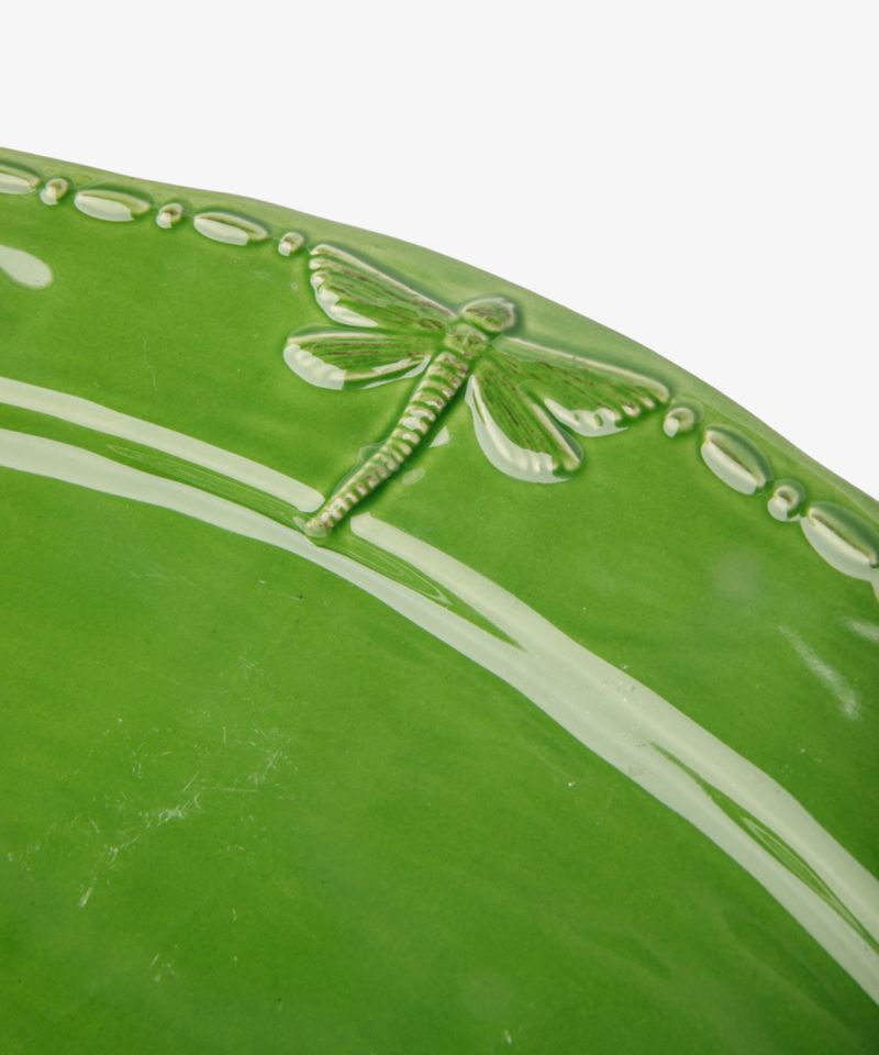Dragonfly Stoneware Green Oval Platter Large