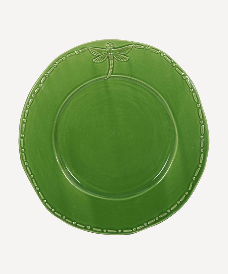 Dragonfly Stoneware Green Dinner Plate