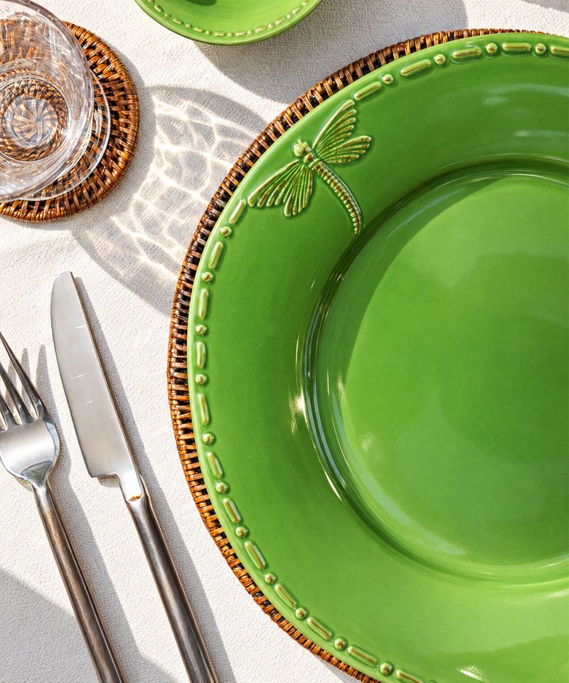 Dragonfly Stoneware Green Dinner Plate