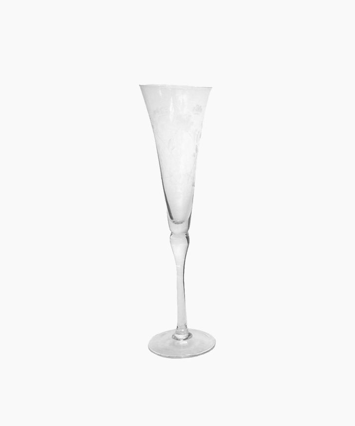 Floral Etched Champagne Glass Clear