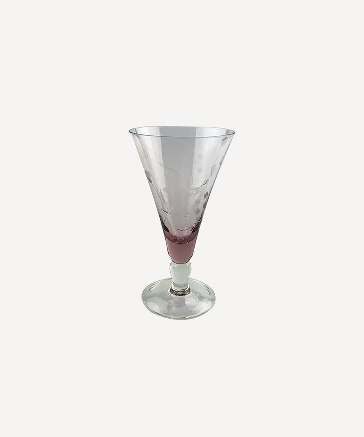 Floral Etched  Short Wine Glass Pink