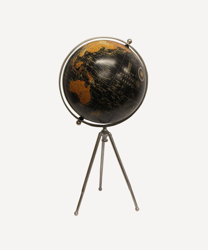 Large Black Globe on Stem Tripod Stand