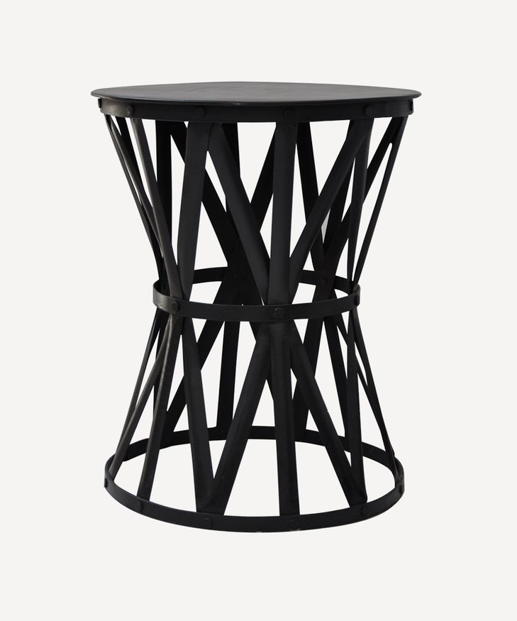 Small Black Iron Drum Side Table