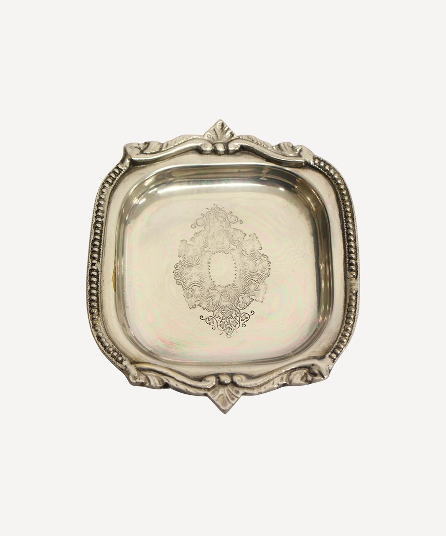 Small Square Silver Tray with Beading