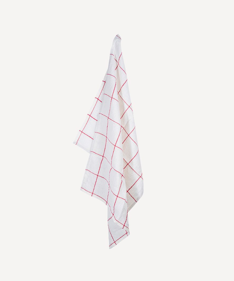 Woven Check Tea Towel Off-White & Red