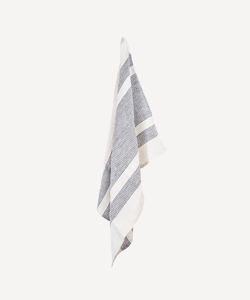 Woven Multi Stripe Tea Towel Natural & Black