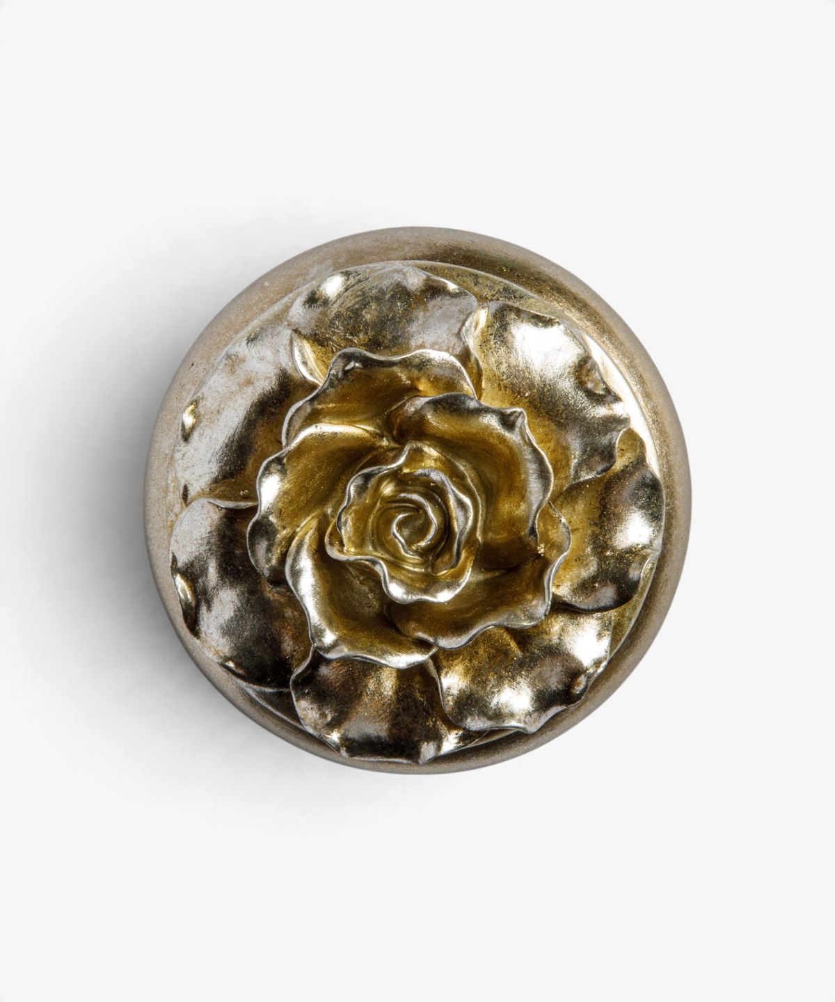 Camelia Large Round Trinket Box Pewter Finish