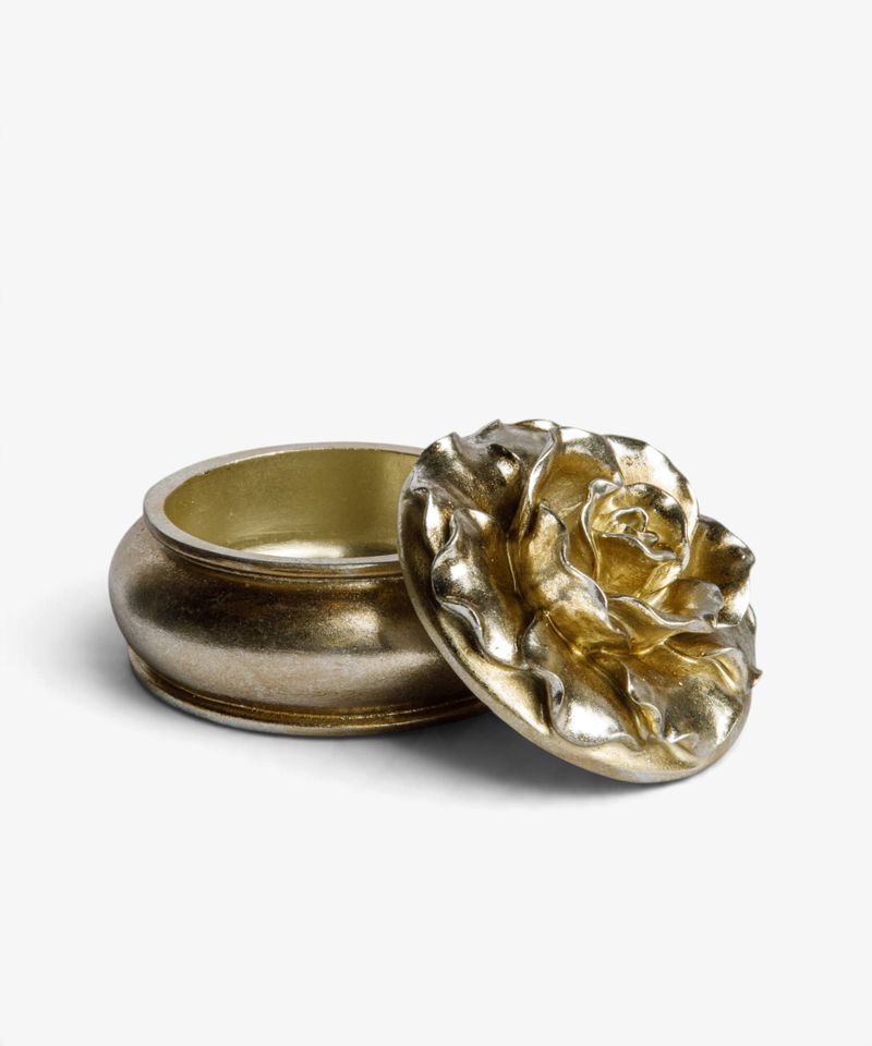 Camelia Large Round Trinket Box Pewter Finish