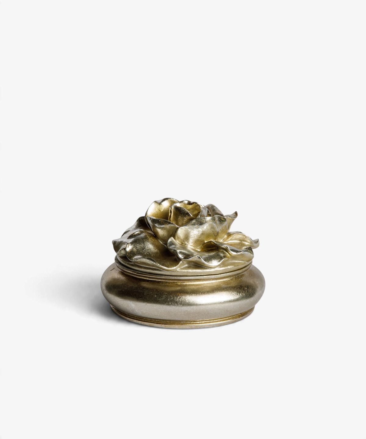 Camelia Small Round Trinket Box Pewter Finish