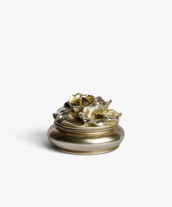 Camelia Small Round Trinket Box Pewter Finish