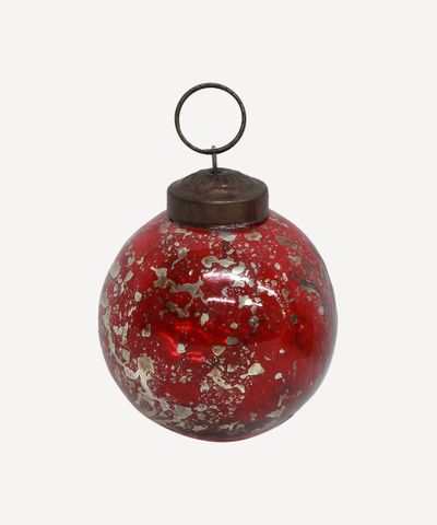 Ruby Red & Silver Cloudy Hanging Ball
