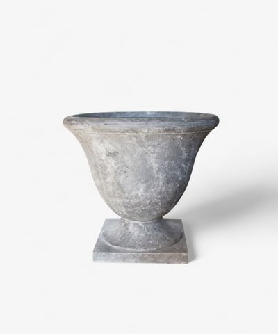 Footed Urn with Square Base Lava Raw Grey