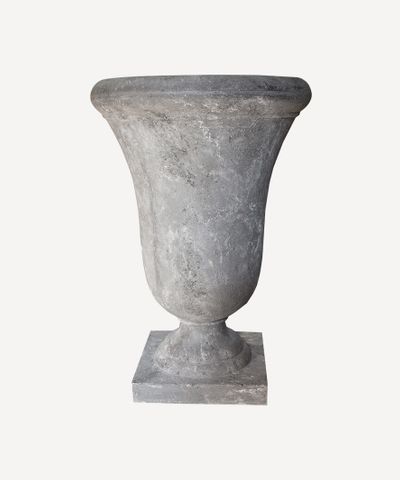 Large Bell Shape Urn with Base Lava Raw Grey