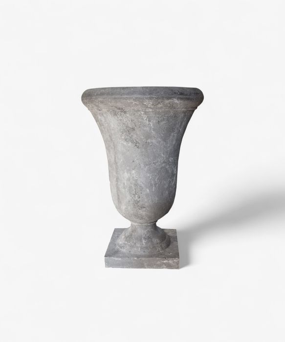 Large Bell Shape Urn with Base Lava Raw Grey
