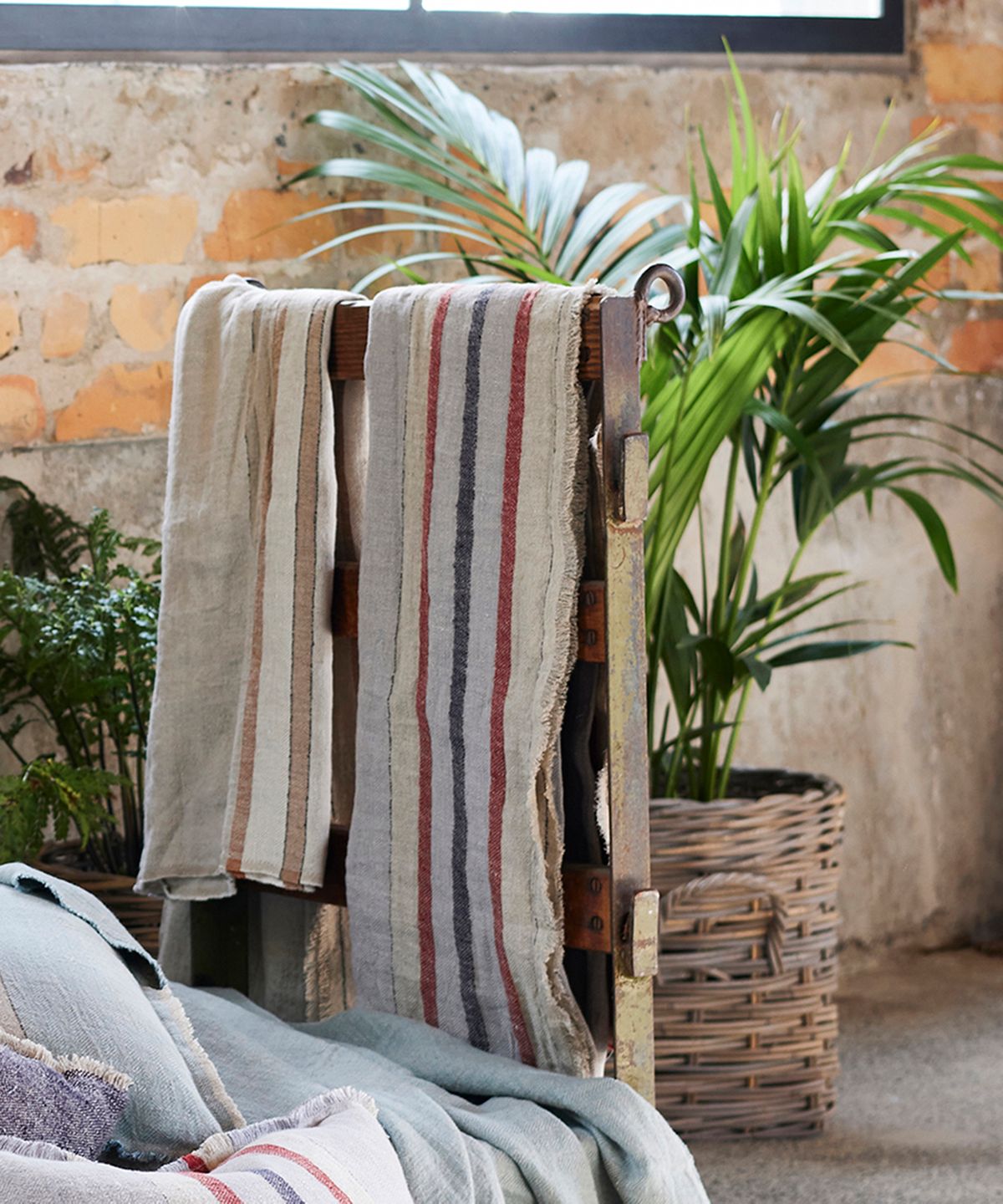 Herringbone Stripe Linen Throw Grey