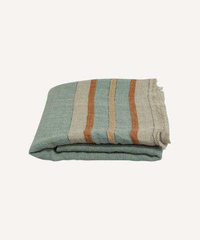 Herringbone Stripe Linen Throw Blue