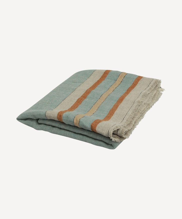 Herringbone Stripe Linen Throw Blue