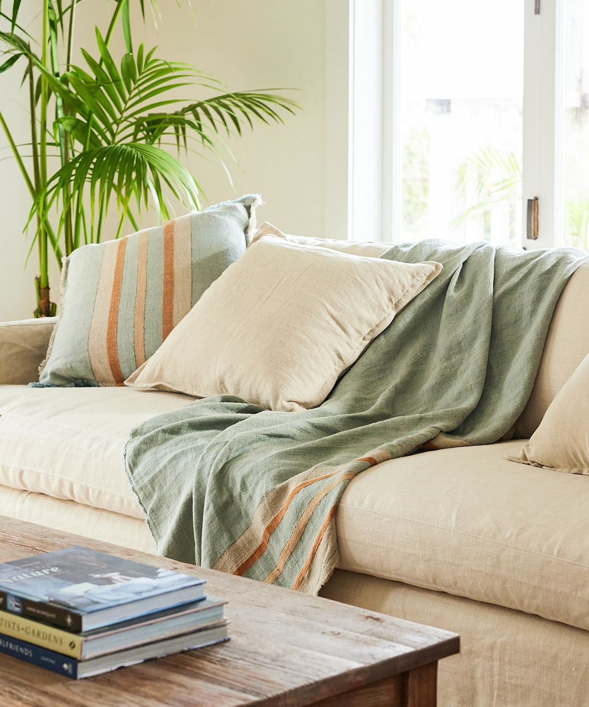 Herringbone Stripe Linen Cushion Cover Blue