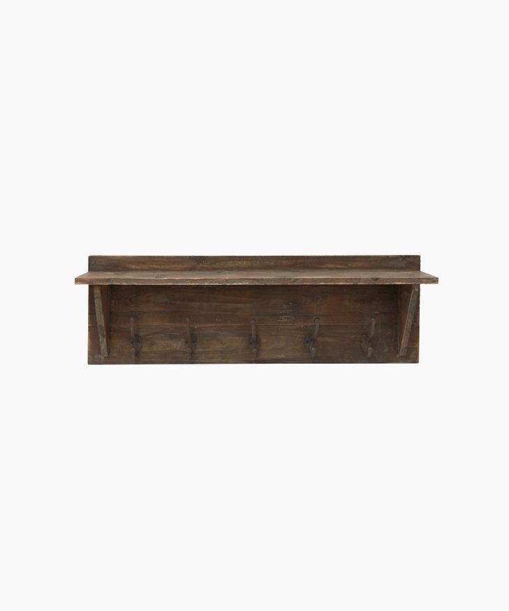 Wooden Wall Shelf w Hooks