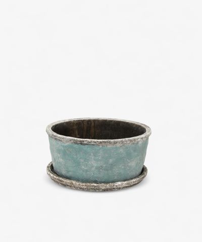Sea Blue Wide Plant Pot & Saucer Large
