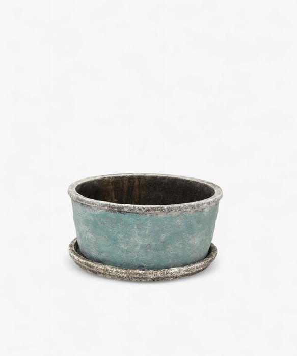 Sea Blue Wide Plant Pot & Saucer Large