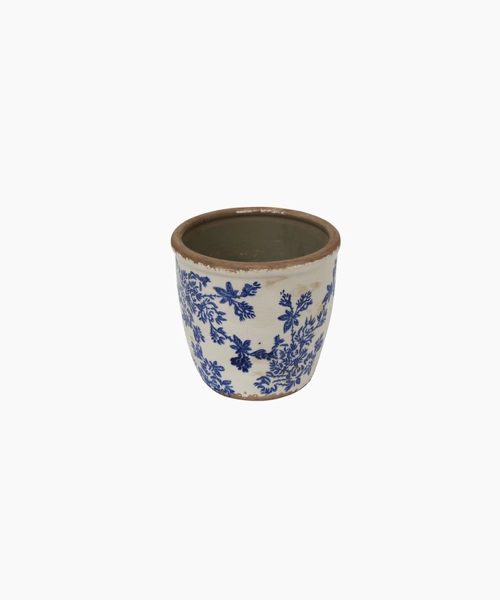 Blue Floral Herb Pot Large