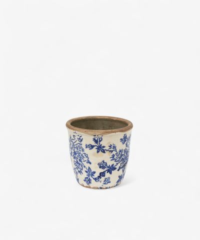 Blue Floral Herb Pot Small