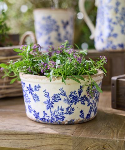 Blue Floral Wide Pot Large