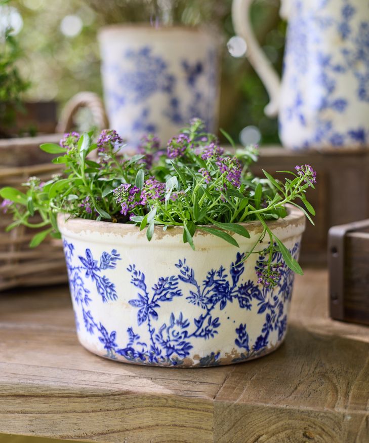 Blue Floral Wide Pot Large