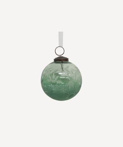 Sandblasted  Leaf Teal Bauble