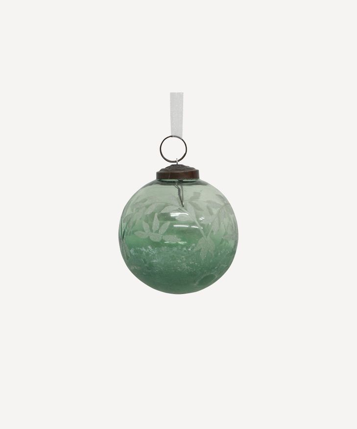 Sandblasted  Leaf Teal Bauble