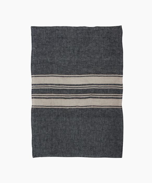 Twill Tea Towel Charcoal with Narrow Natural Stripes