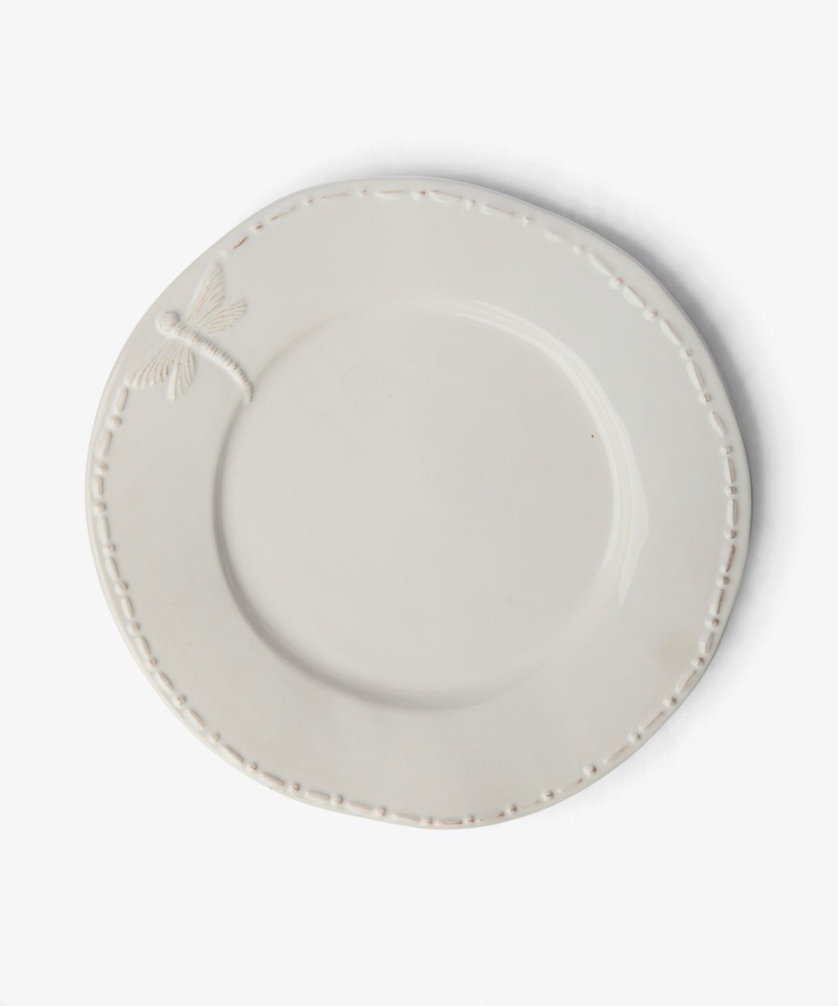 Dragonfly Stoneware White Dinner Plate
