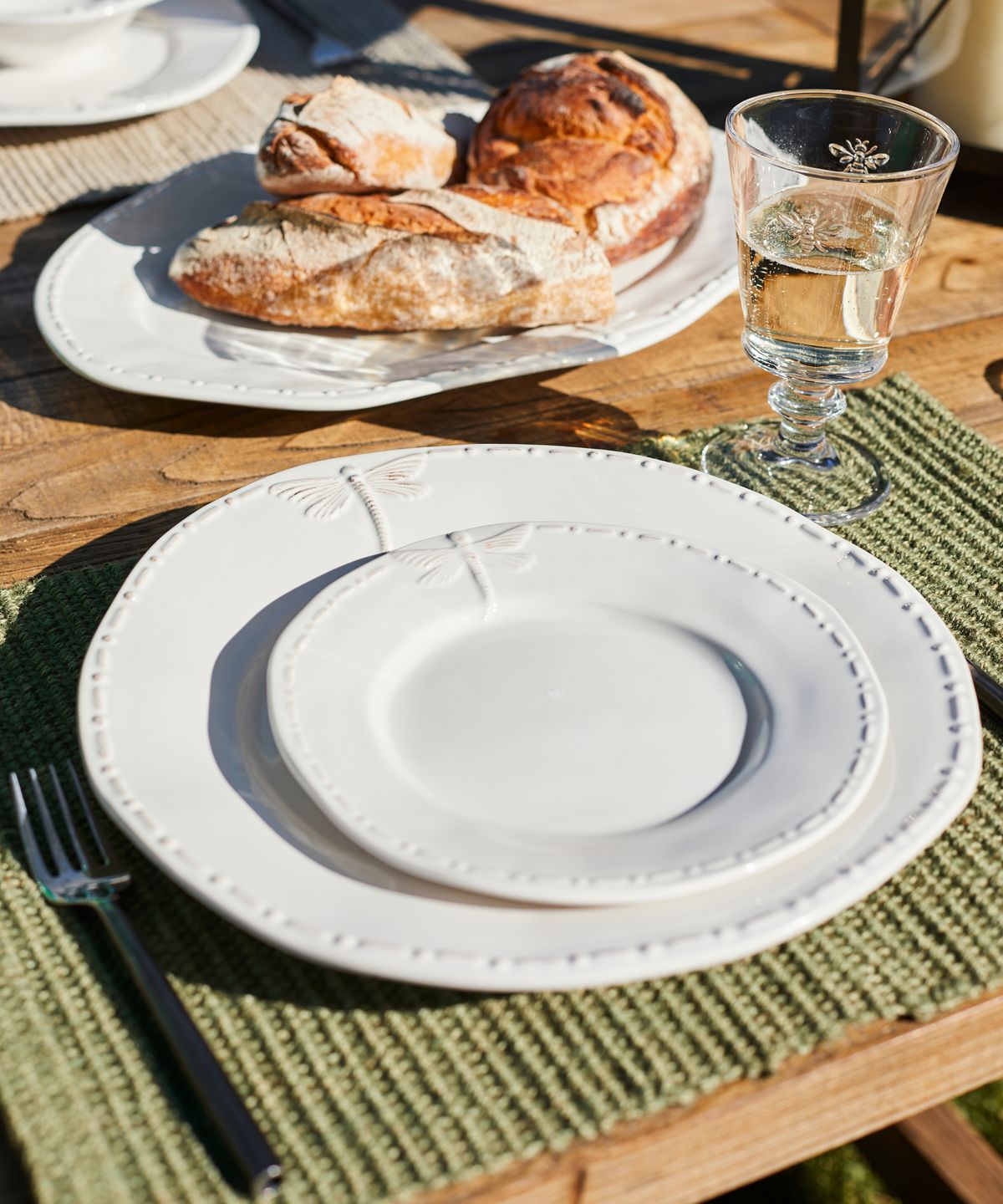 Dragonfly Stoneware White Dinner Plate