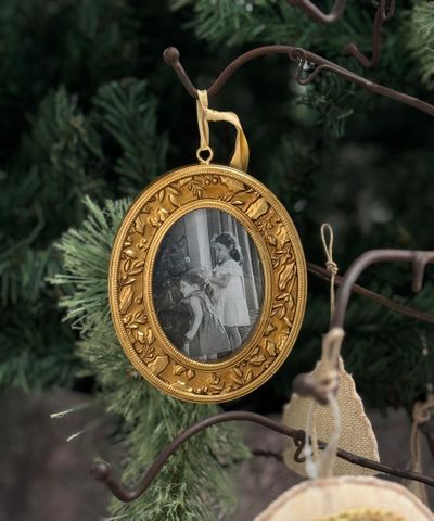 Holly Oval Gold Frame Hanging Decoration