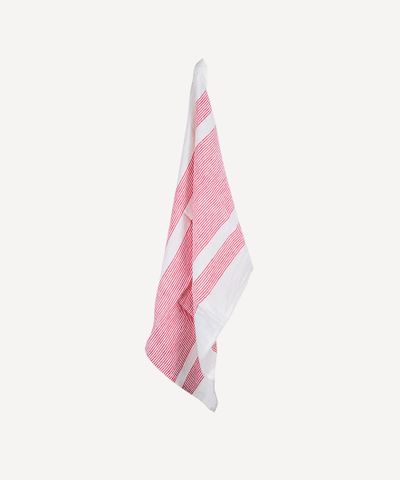 Woven Multi Stripe Tea Towel Red & White