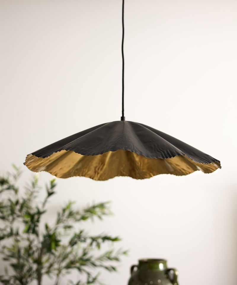 Crimped Pendant  Black and Gold Small