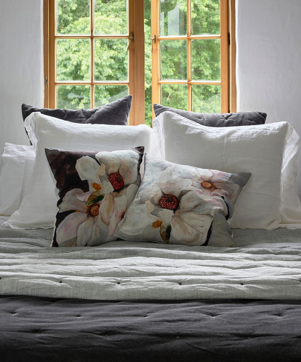 Magnolia Charcoal Cushion Cover