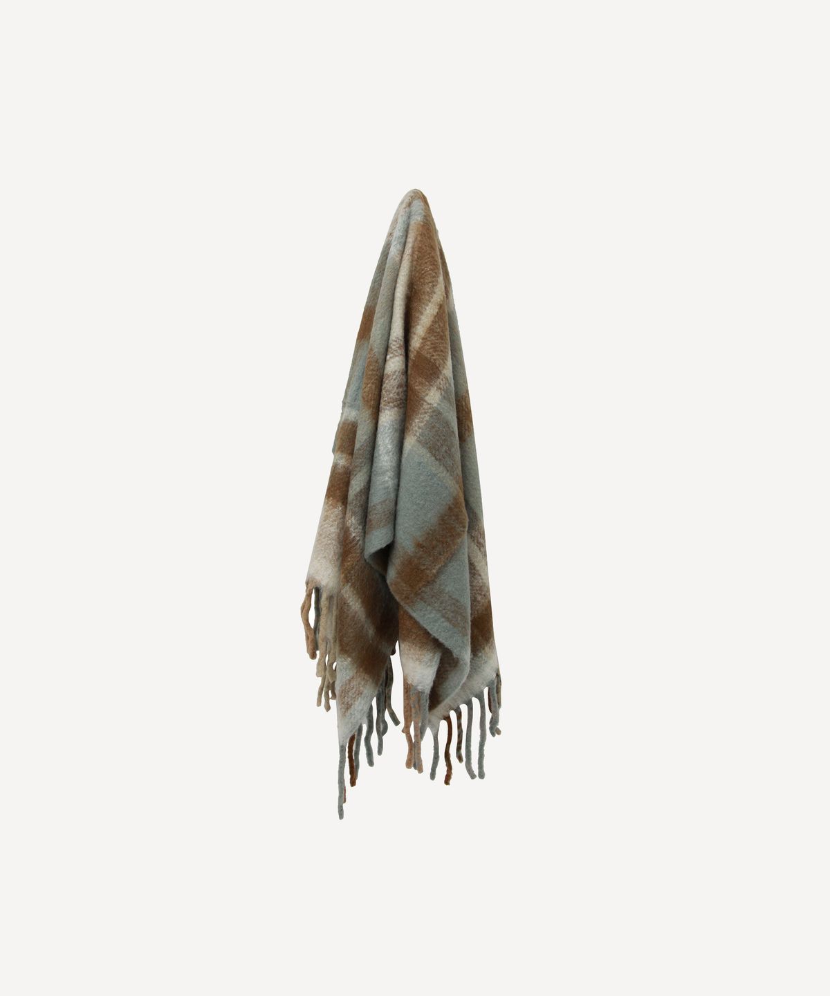 Blue Brown Plaid Tassel Throw