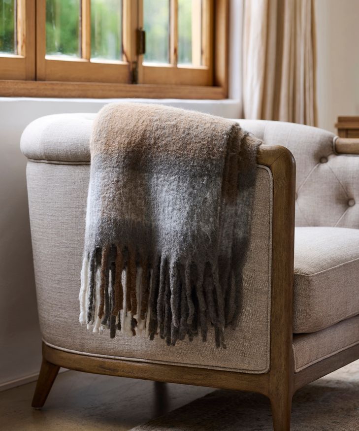 Grey Brown Plaid Tassel Throw