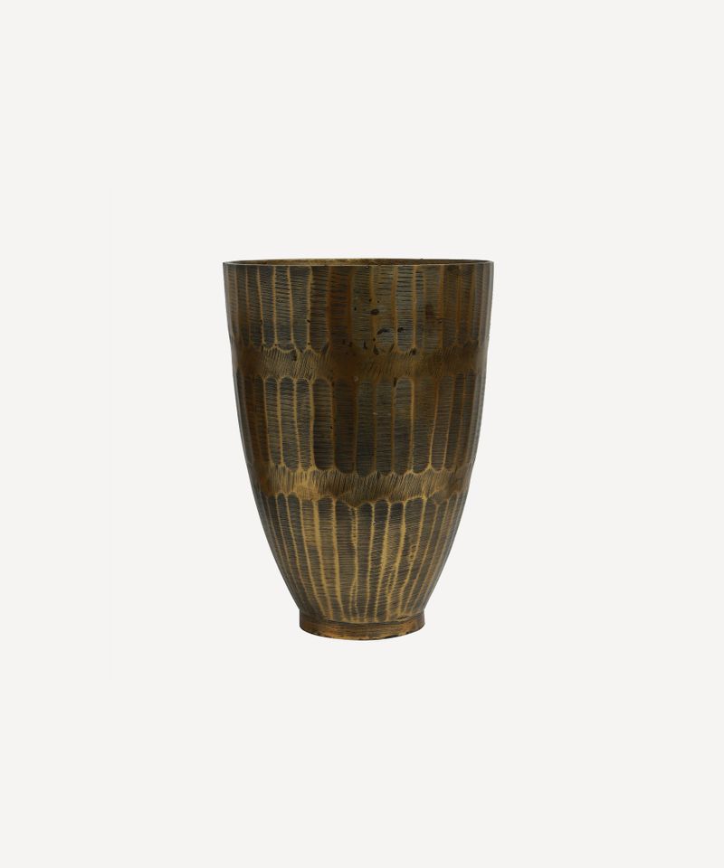 Hammered Stripe Brass Pot Large