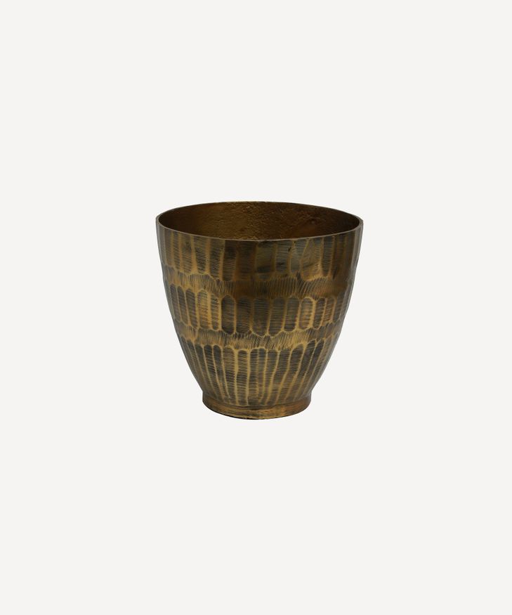 Hammered Stripe Brass Pot Small