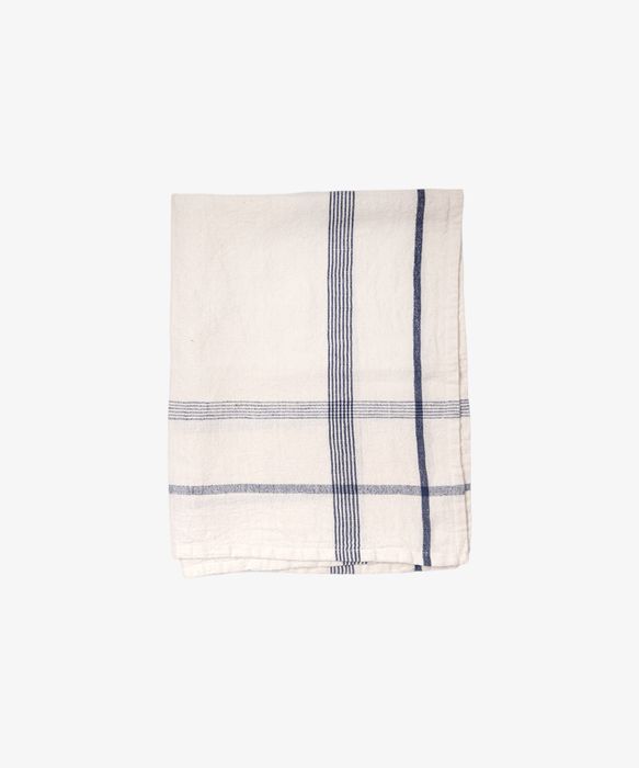Plaid Cotton Linen Marine Blue Teatowel